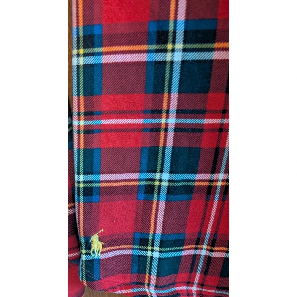 Ralph Lauren Girls Red Plaid Long Sleeve Top Polo Pony Logo LARGE‎